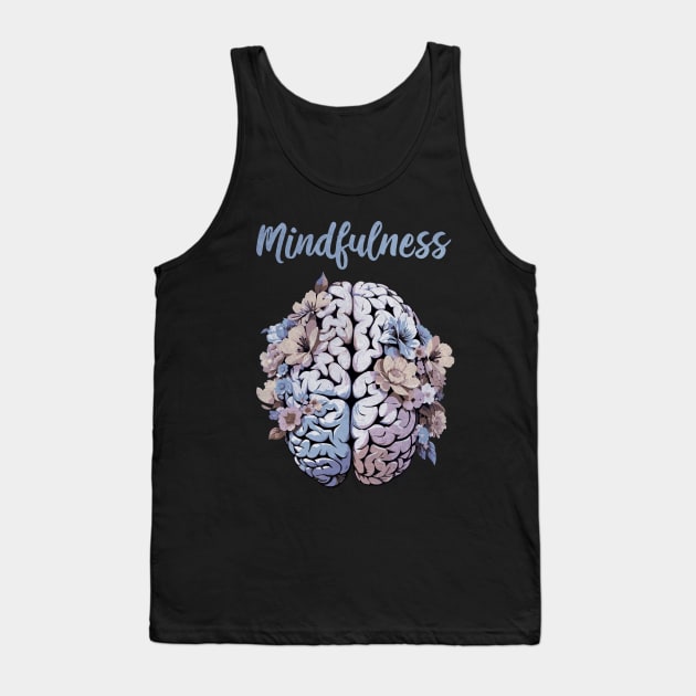 Mindfulness, cultivating Mental Health and Wellness, blue color floral brain Tank Top by Collagedream